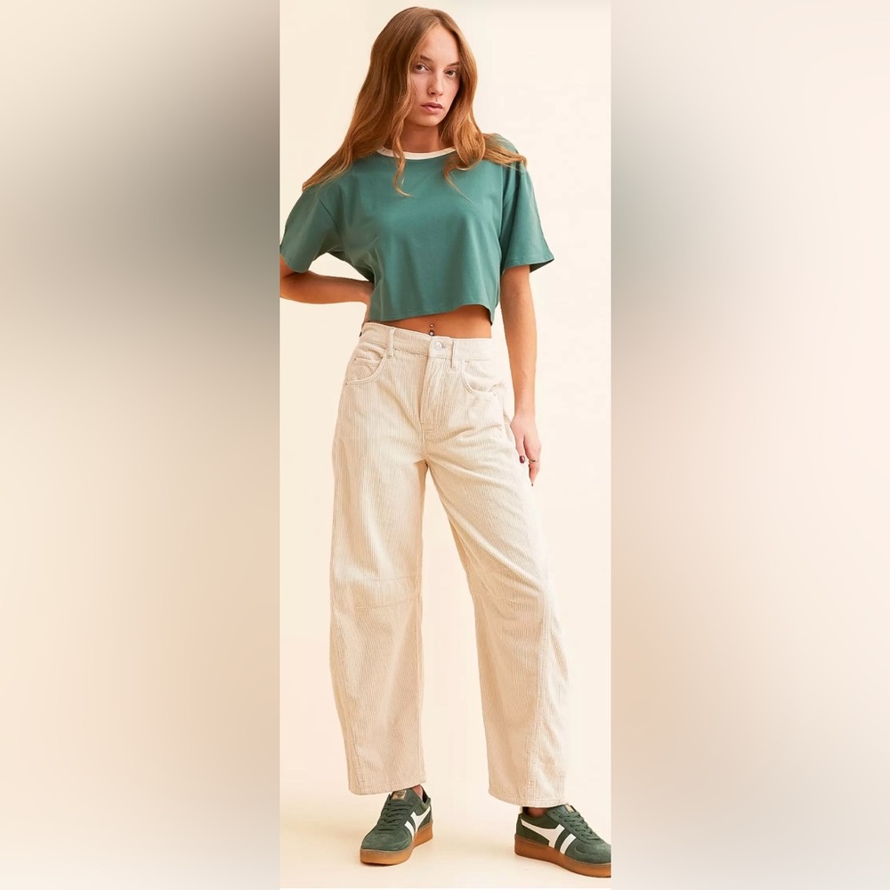 NEW Free People Size 29 We the Free Good Luck Mid Rise Cord Barrel Jeans $128 - Picture 4 of 8
